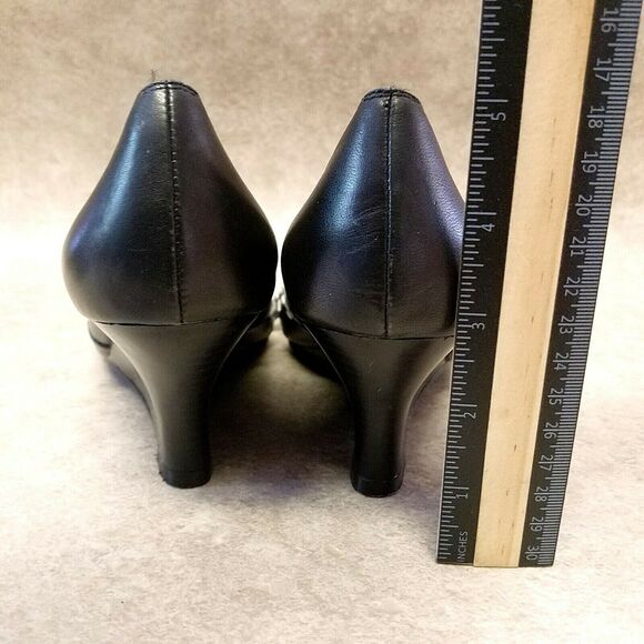 Merona Womens Alexa  Size 7.5 Black  Leather Slip On Peep Toe 3" Wedge Heels - Picture 6 of 10